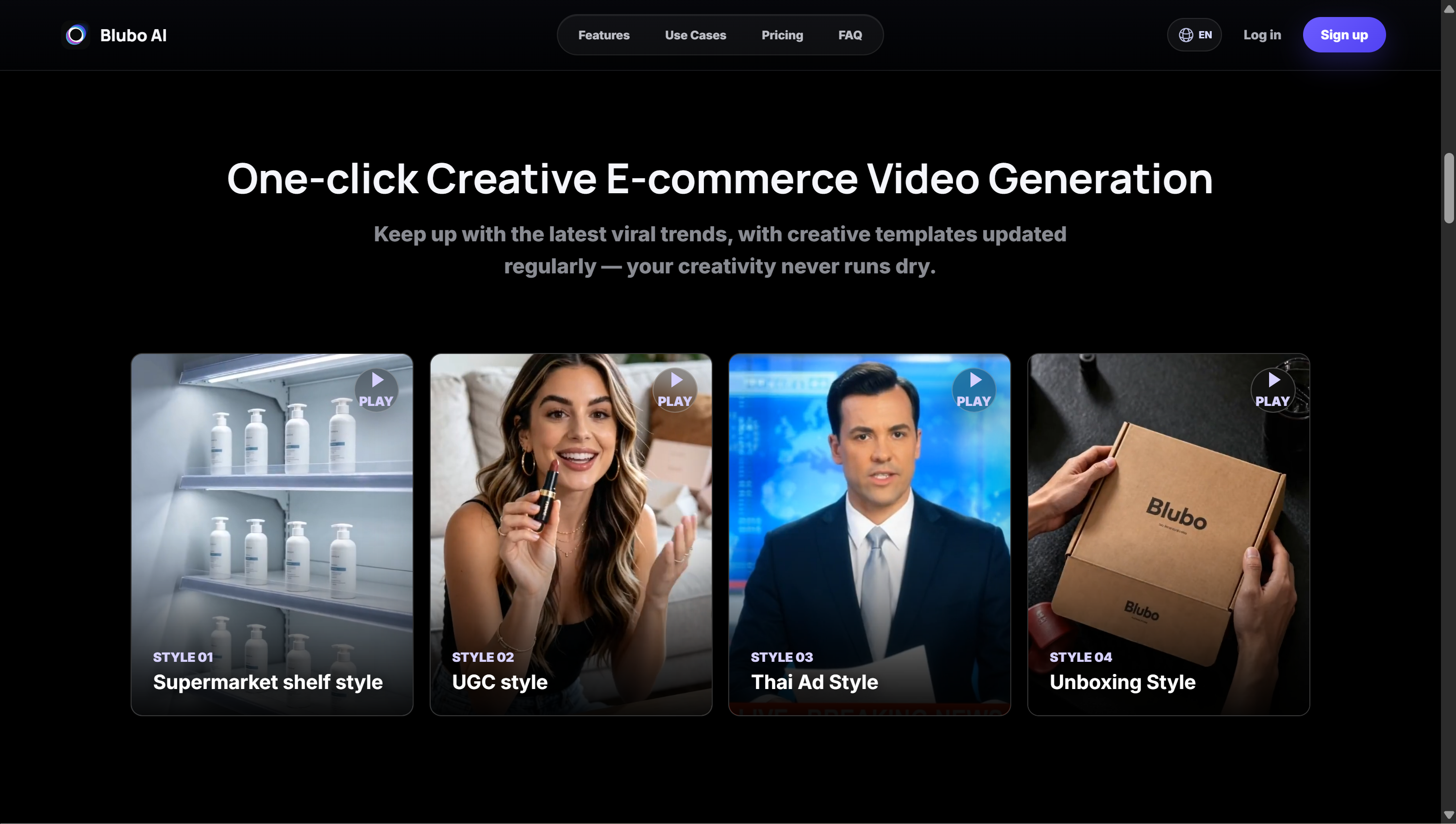 BluboAI creative ecommerce video templates